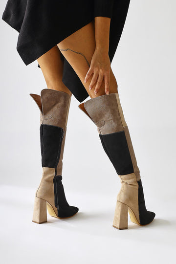 Kamiyah Black Beige Over-the-Knee Boot
