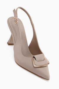 Sanny Beige Buckled Women’s Heeled Shoes