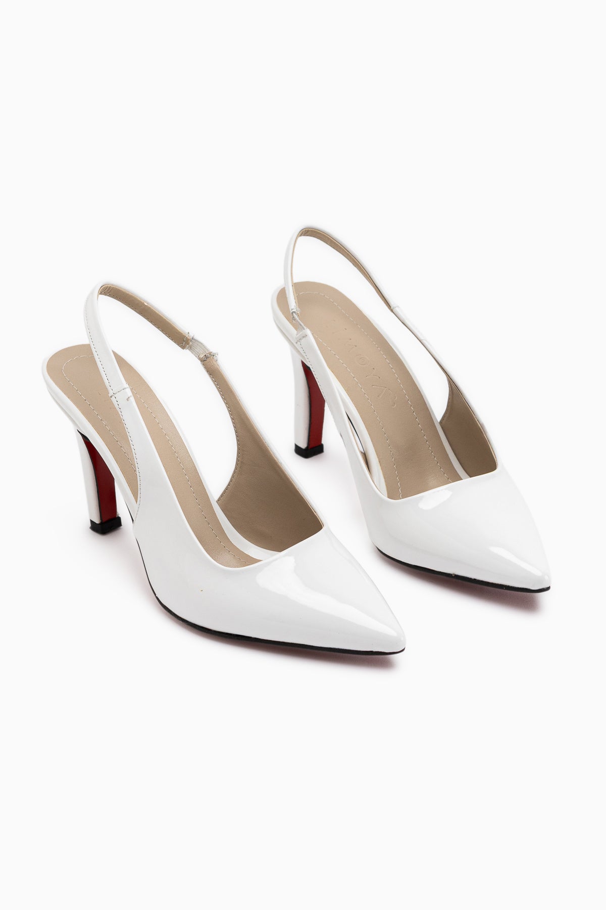 Minal White Patent Pointed Heeled Shoes