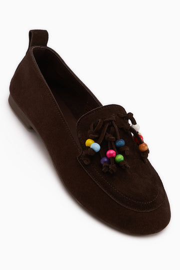 Benita Genuine Leather Brown Beaded Detailed Women’s Loafer