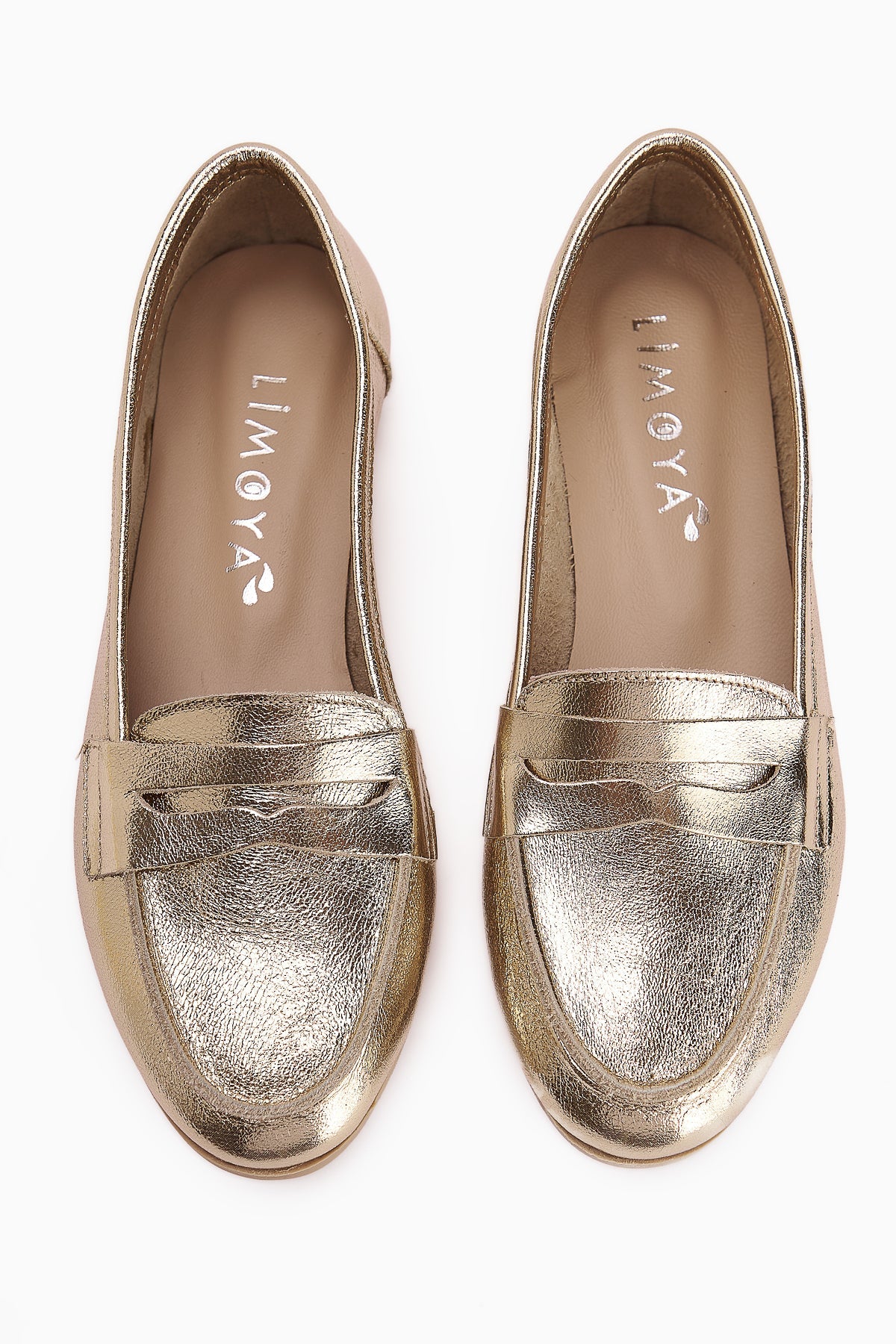 Solina Genuine Leather Gold Moccasin Shoes Comfortable Daily Loafers