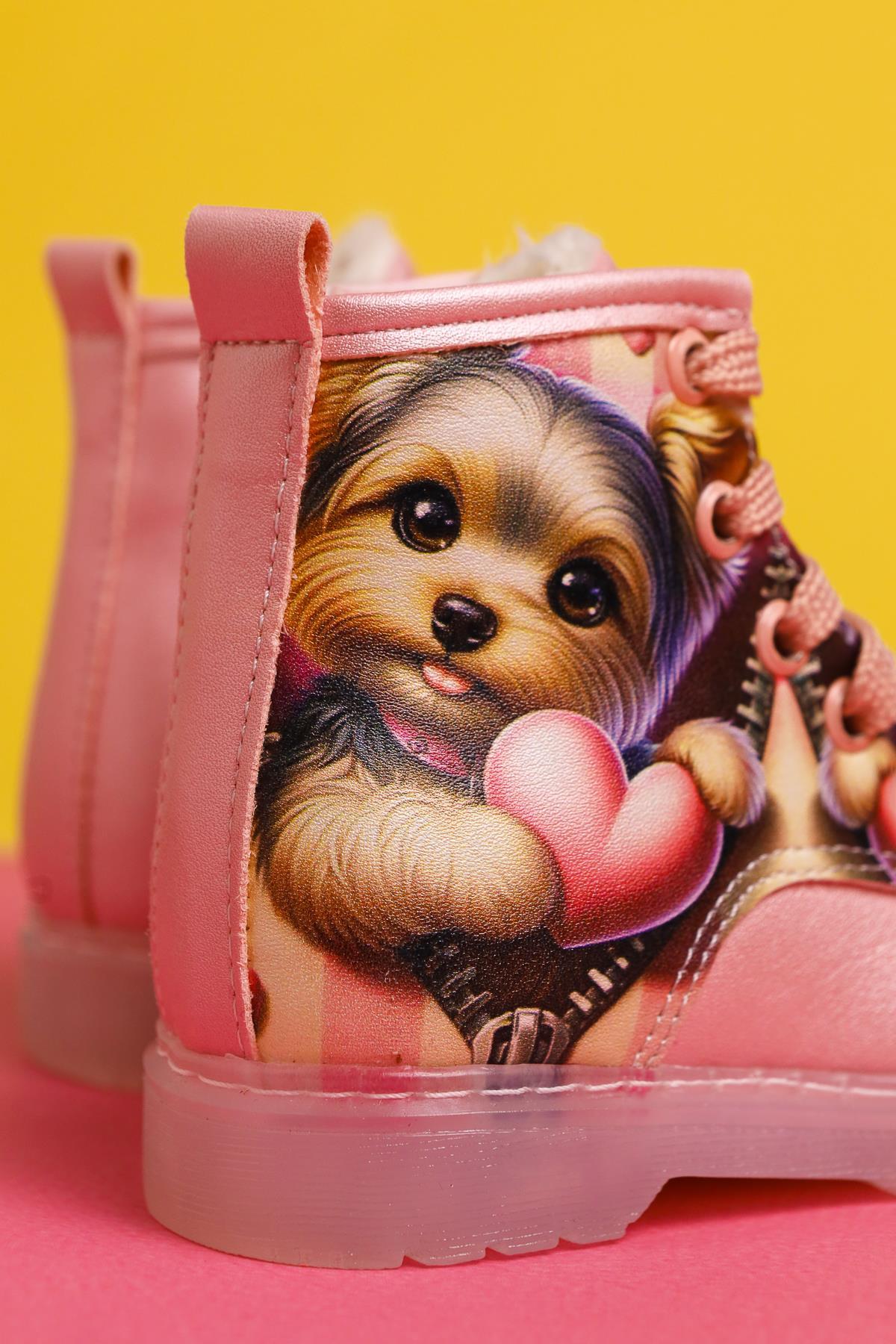 Jannice Pink Cartoon Character Print Light-Up Lace-Up Baby Boots