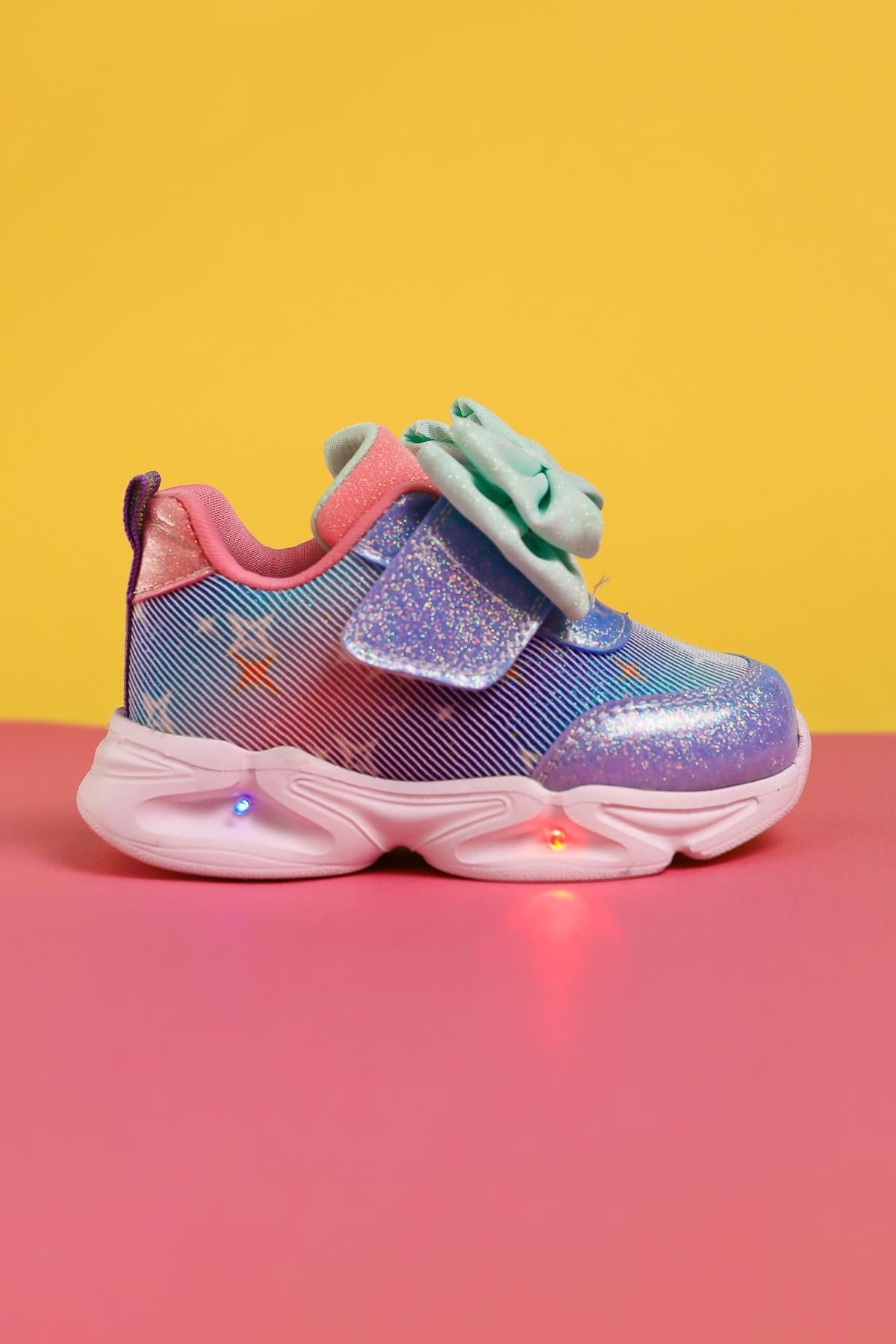 Feliz Blue Bow-Detailed Velcro Light-Up Baby Sneakers