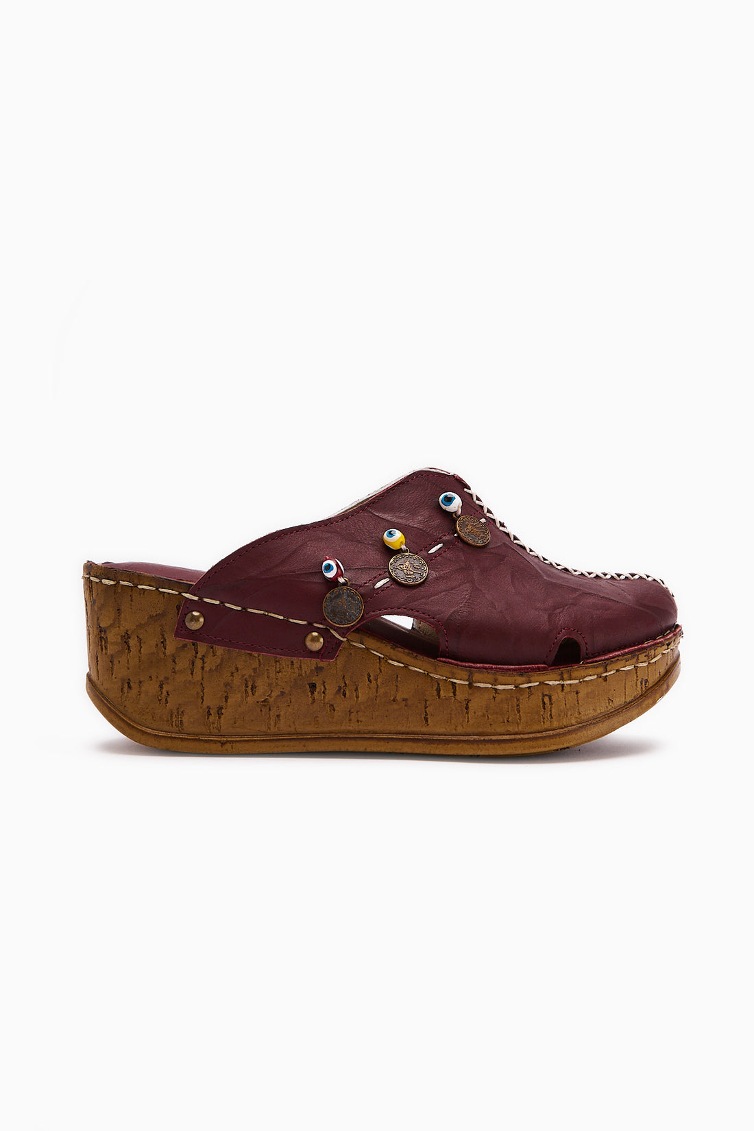 Genuine Leather Annika Burgundy Antique Detailed Women’s Slippers