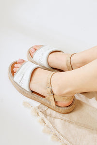 Svetlana White Stone Embellished Knit Strap Sandals