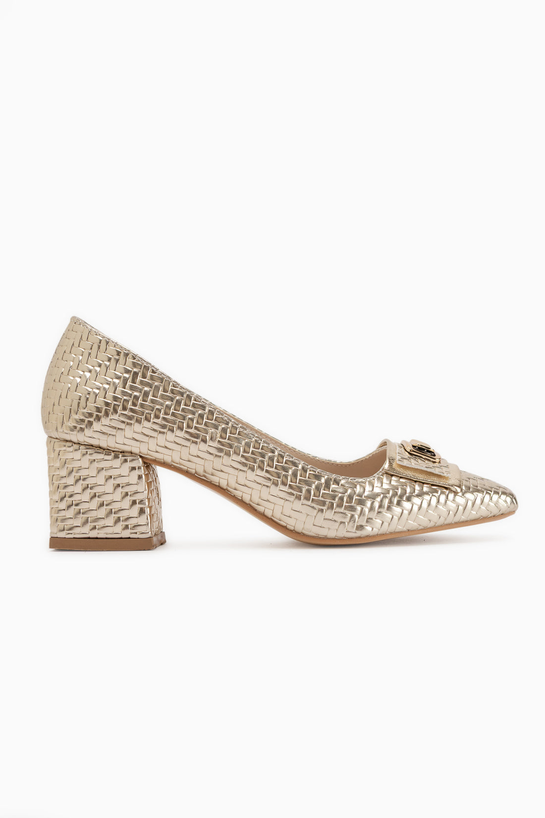 Keira Gold Buckle Detailed Women’s Heeled Shoes