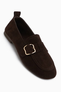 Oliva Genuine Leather Brown Buckled Women’s Ballet Flats