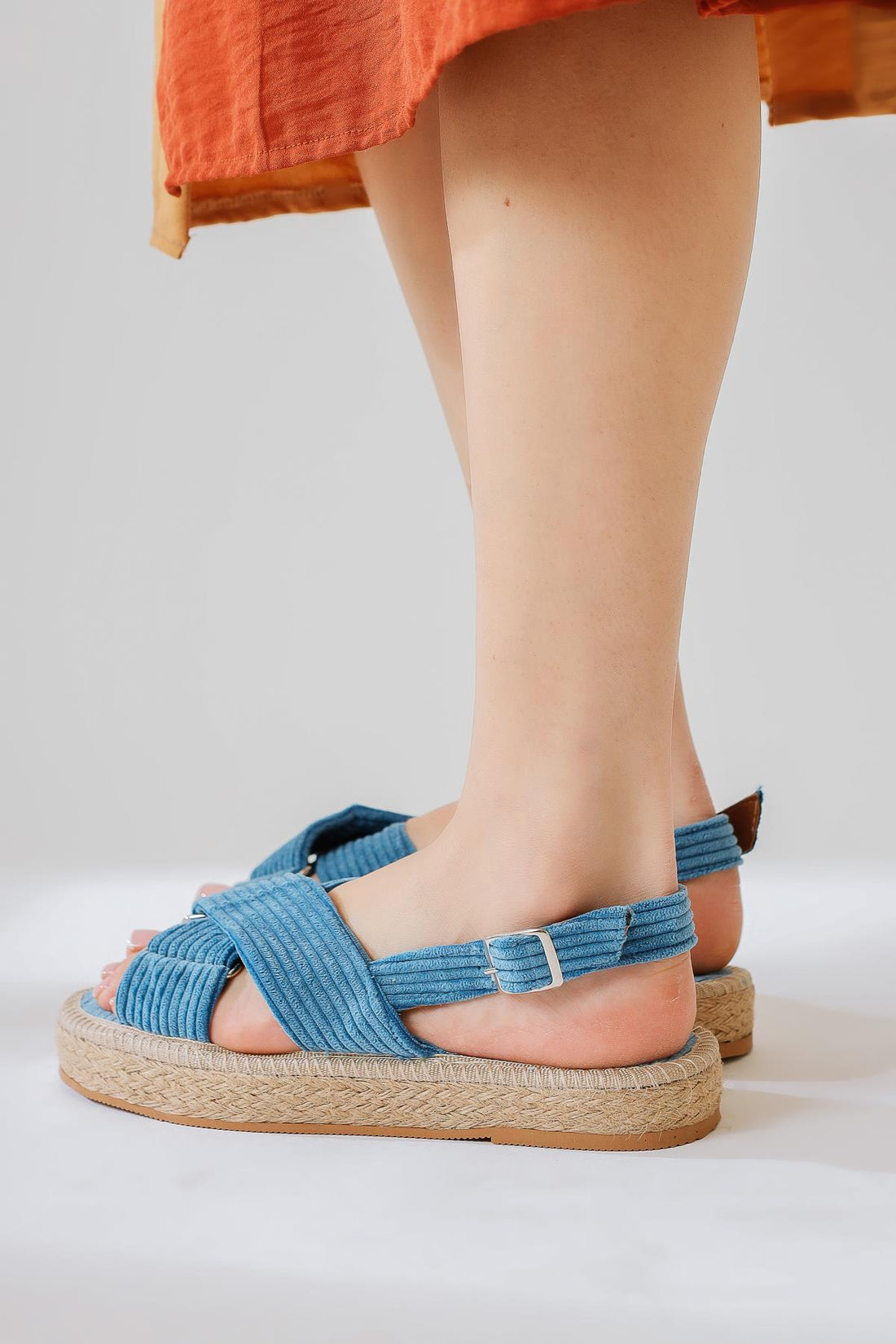Iris Blue Velvet Cross Strap Women’s Sandal