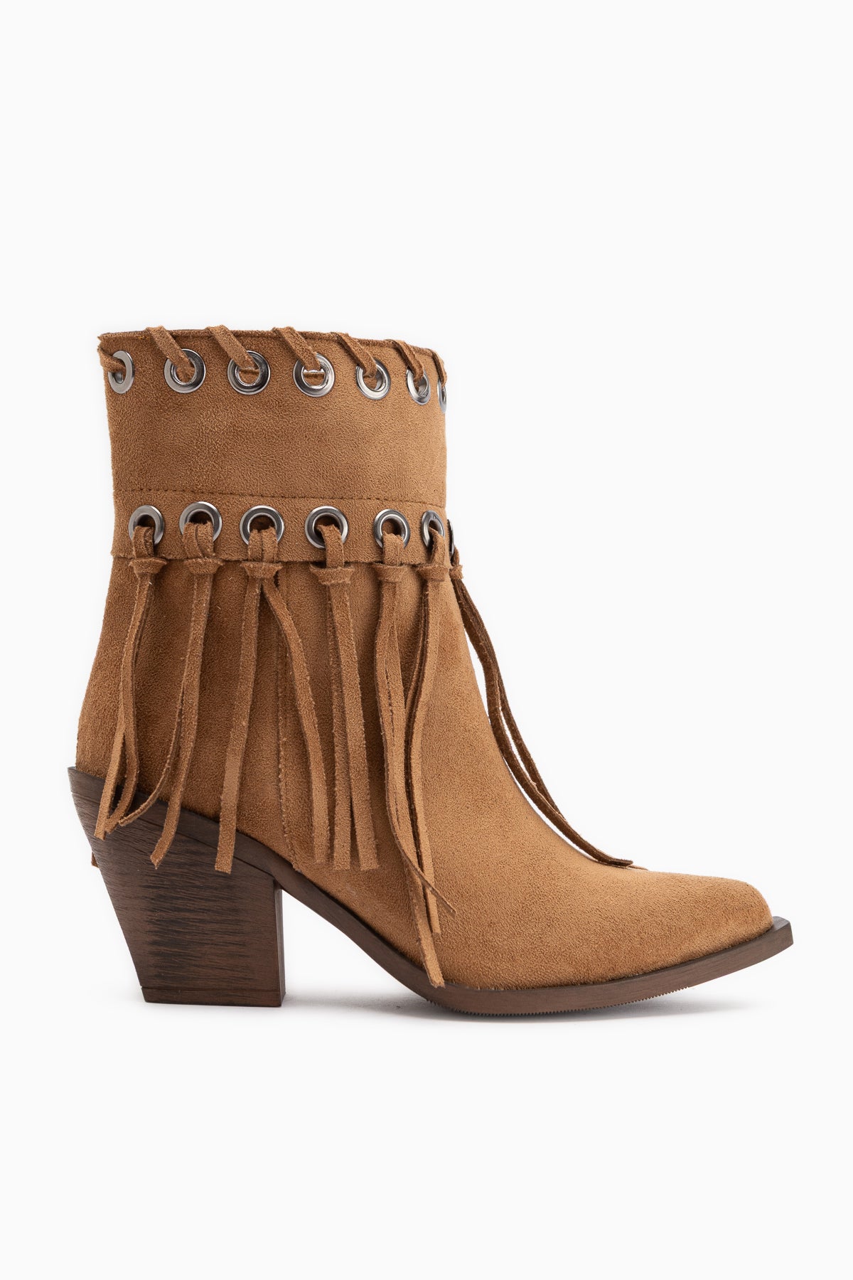 Nessa Tan Suede Fringed Chunky Heeled Women’s Cowboy Boots
