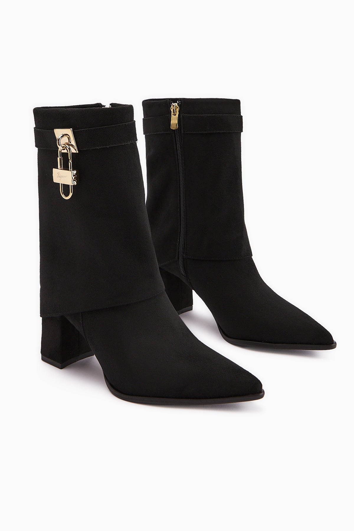 Nisha Black Suede Chunky Heeled Women's Boot with Tassel