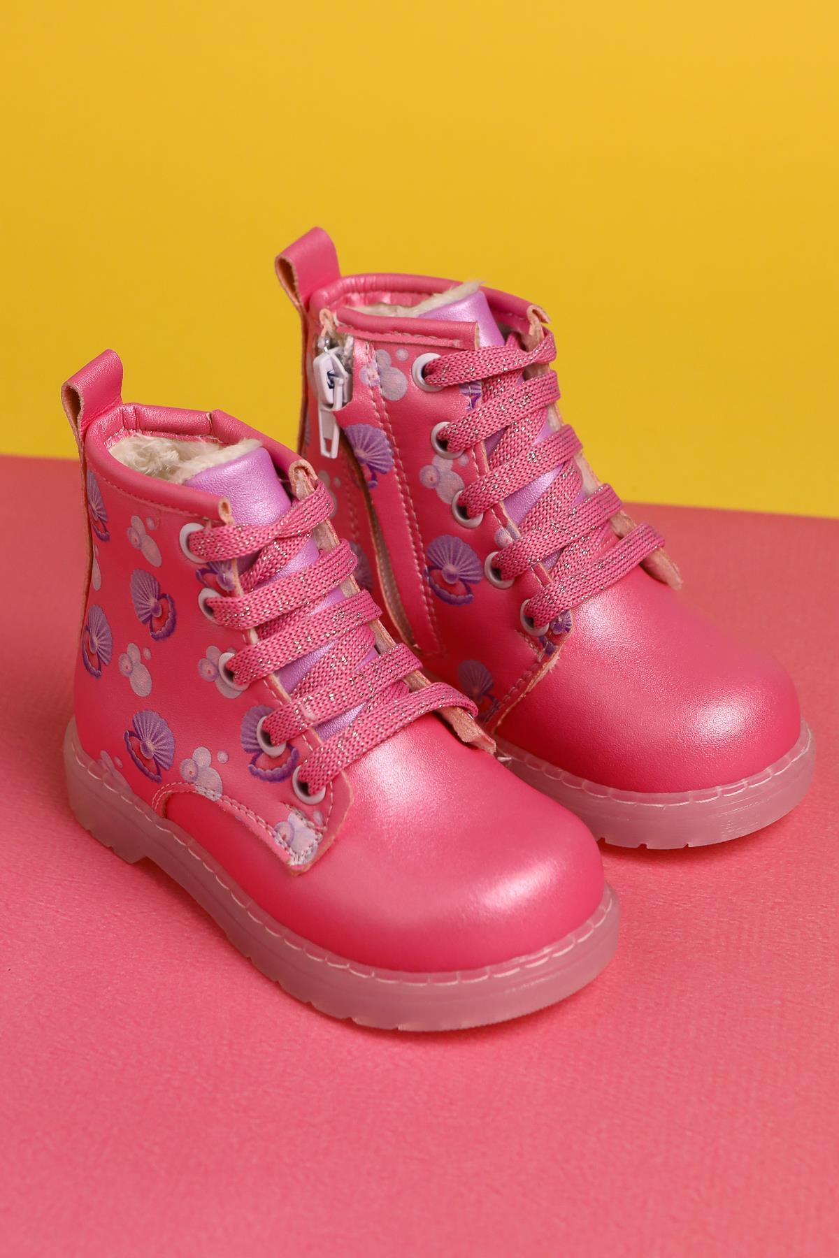 Gianna Pink Sea Creature Print Lace-Up Light-Up Baby Boots