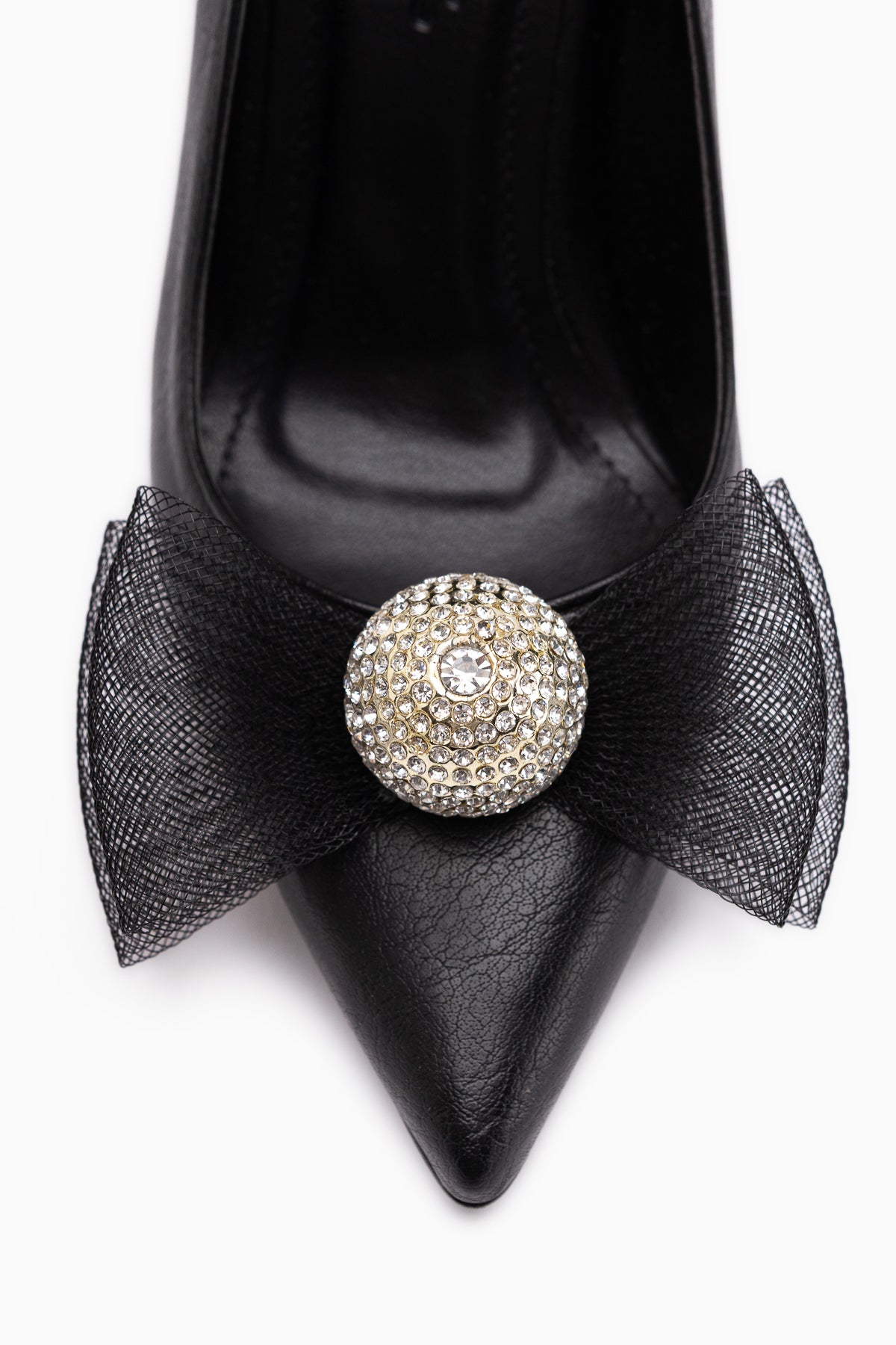 Partile Black Disco Ball Detailed Tulle Bow Stiletto