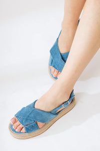 Iris Blue Velvet Cross Strap Sandal