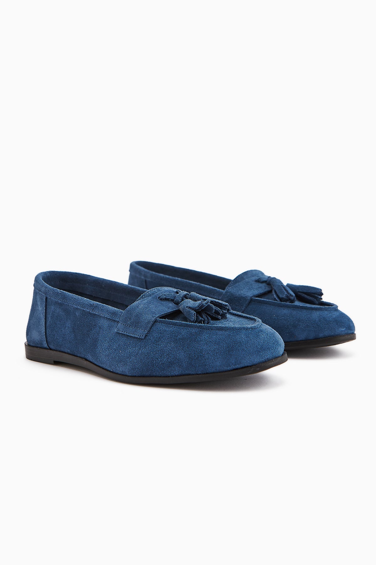 Doris Genuine Leather – Blue Suede Tassel-Detail Loafer (Women)