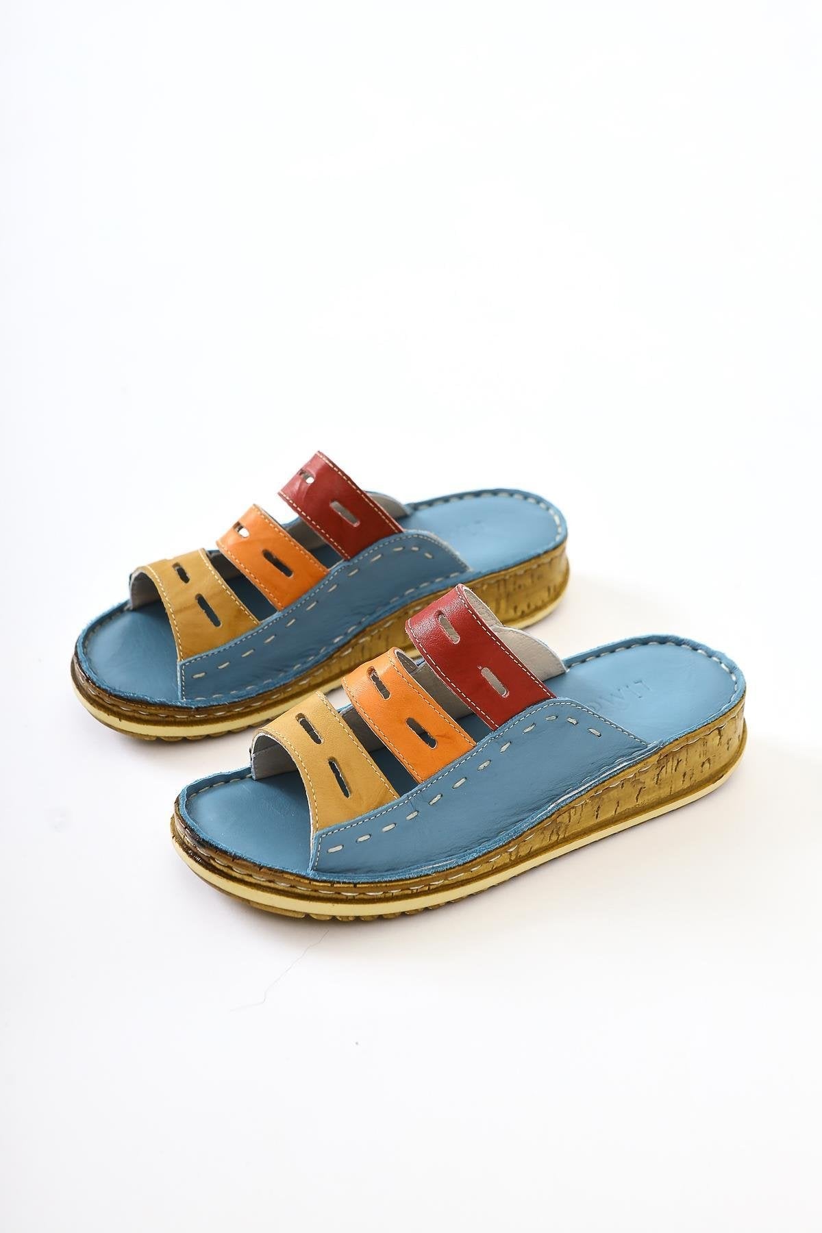 Joelle Genuine Leather – Blue Laser-Cut Slide (Women)