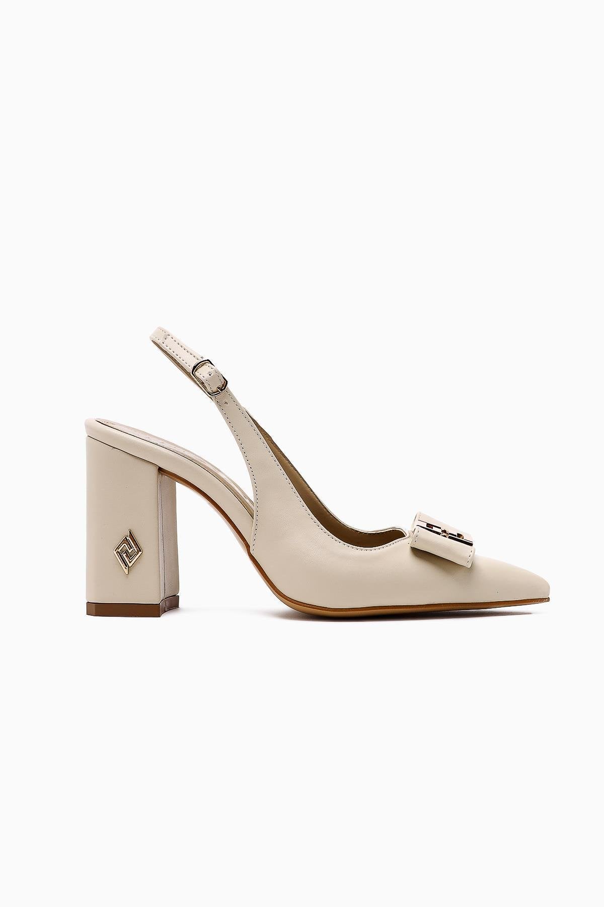 Yupin Beige Metal Detailed Closed Toe Women’s Heeled Shoes