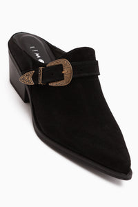 Sanida Genuine Leather Black Closed Toe Heeled Women’s Slippers