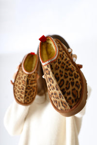 Anne-Liis Leopard Print Suede Winter Slipper with Woven Detail