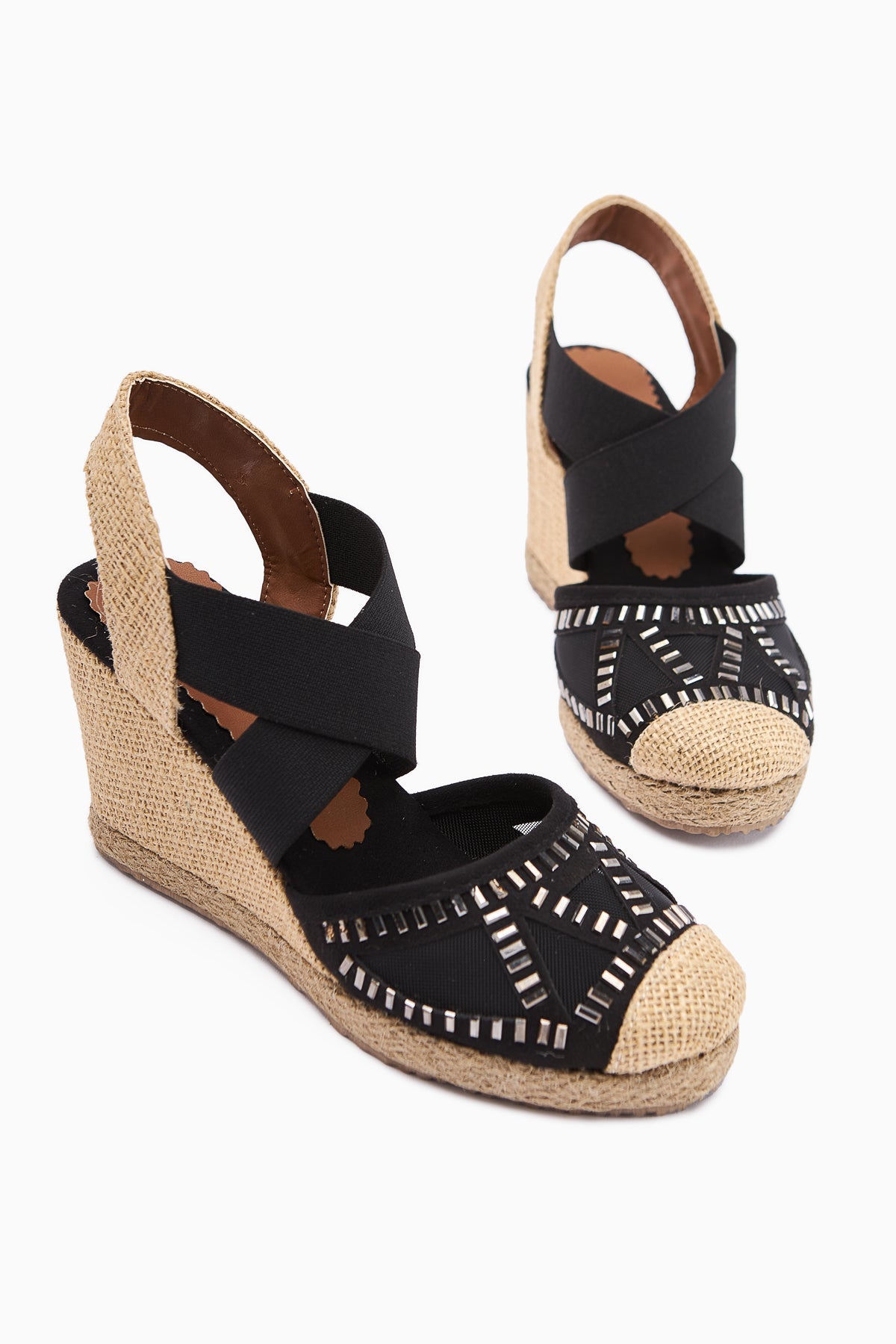 Meliza Black Elasticated Espadrille Heeled Women's Sandals