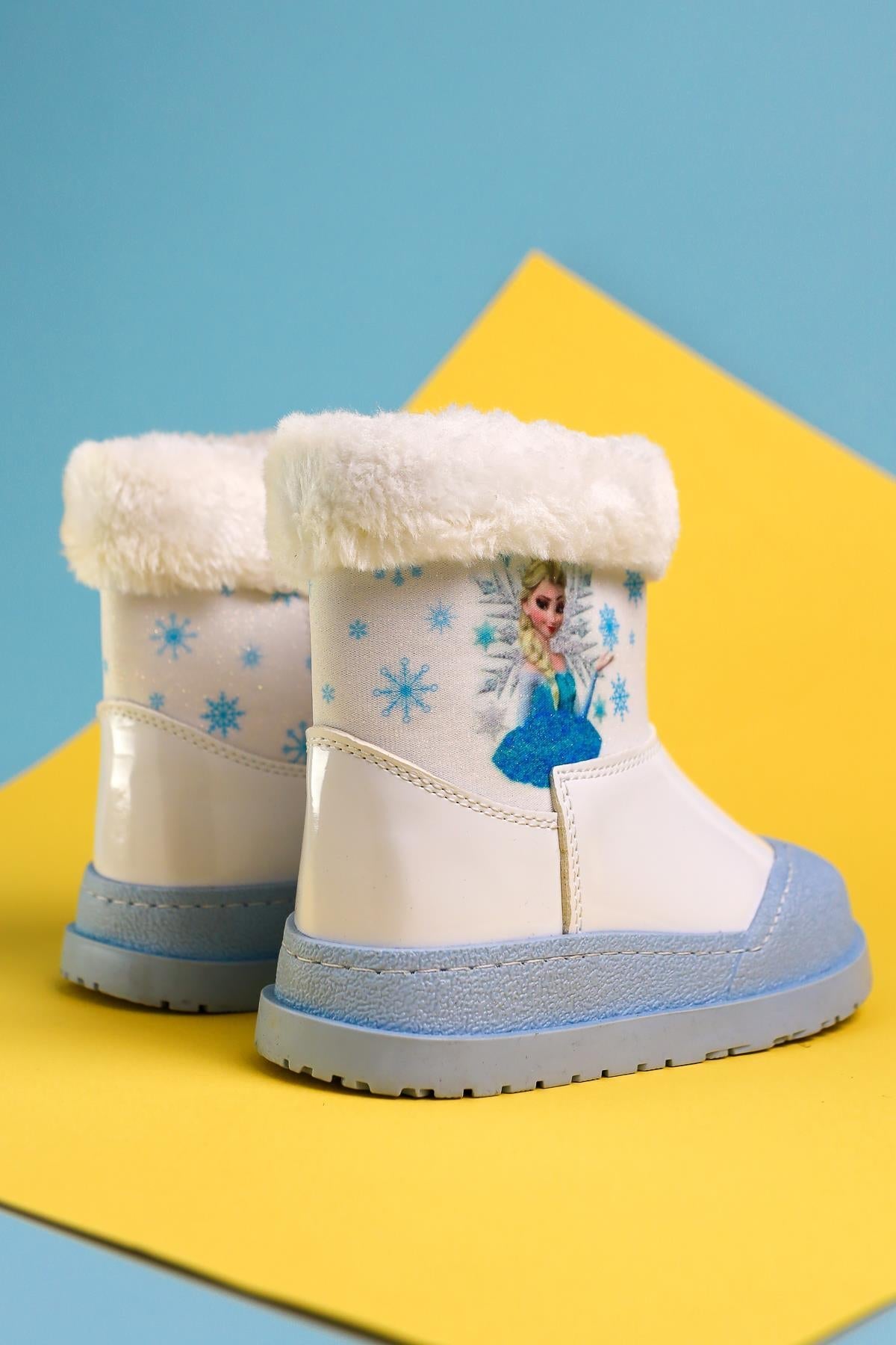 Hannah White Striped Character Print Fur-Lined Kids' Boots