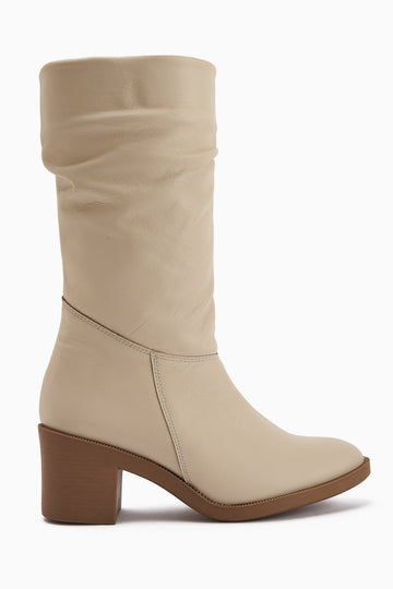 Sahara Genuine Leather Beige Pleated Zipper Women's Boot