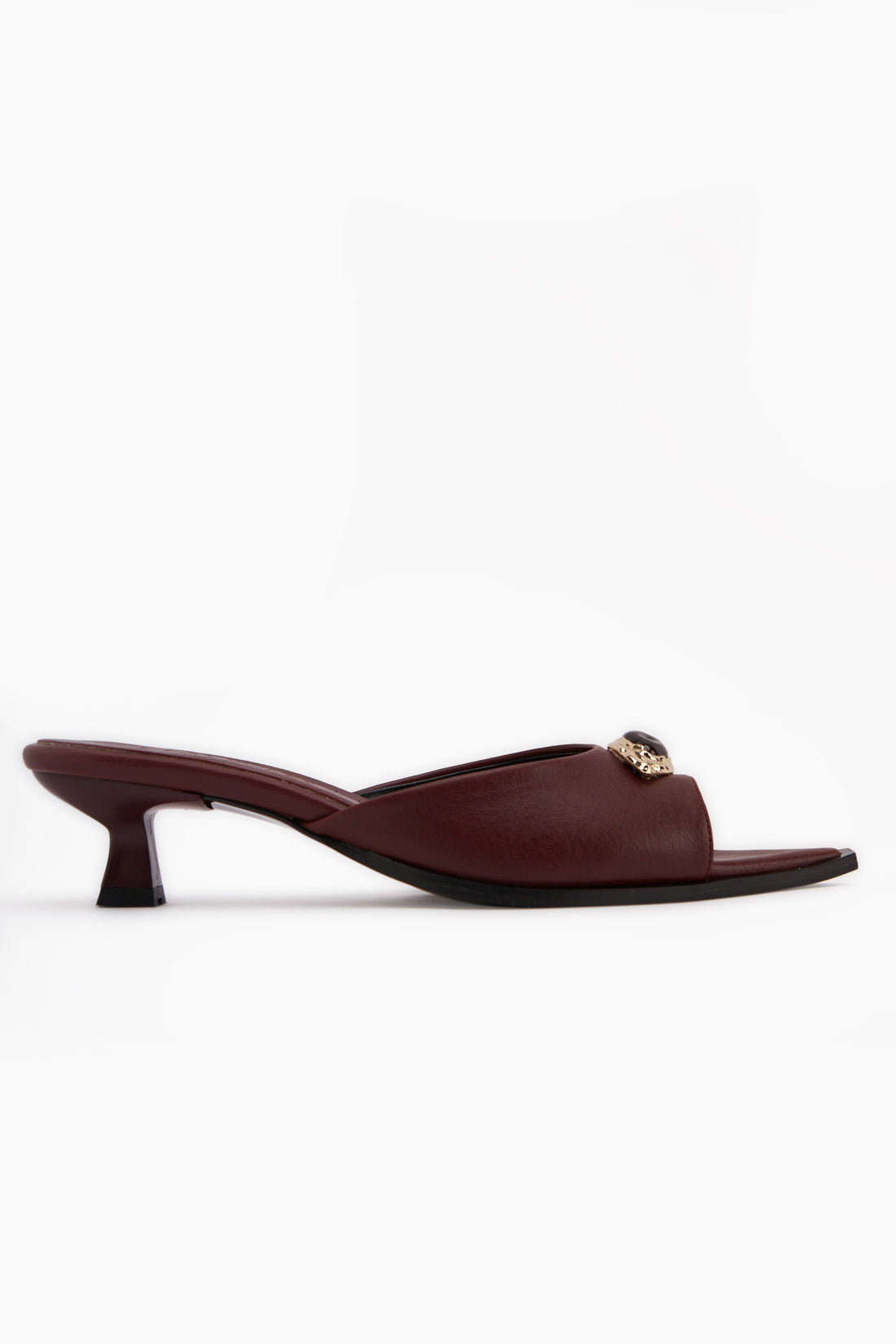 Dania Burgundy Buckled Short Heeled Women’s Slippers
