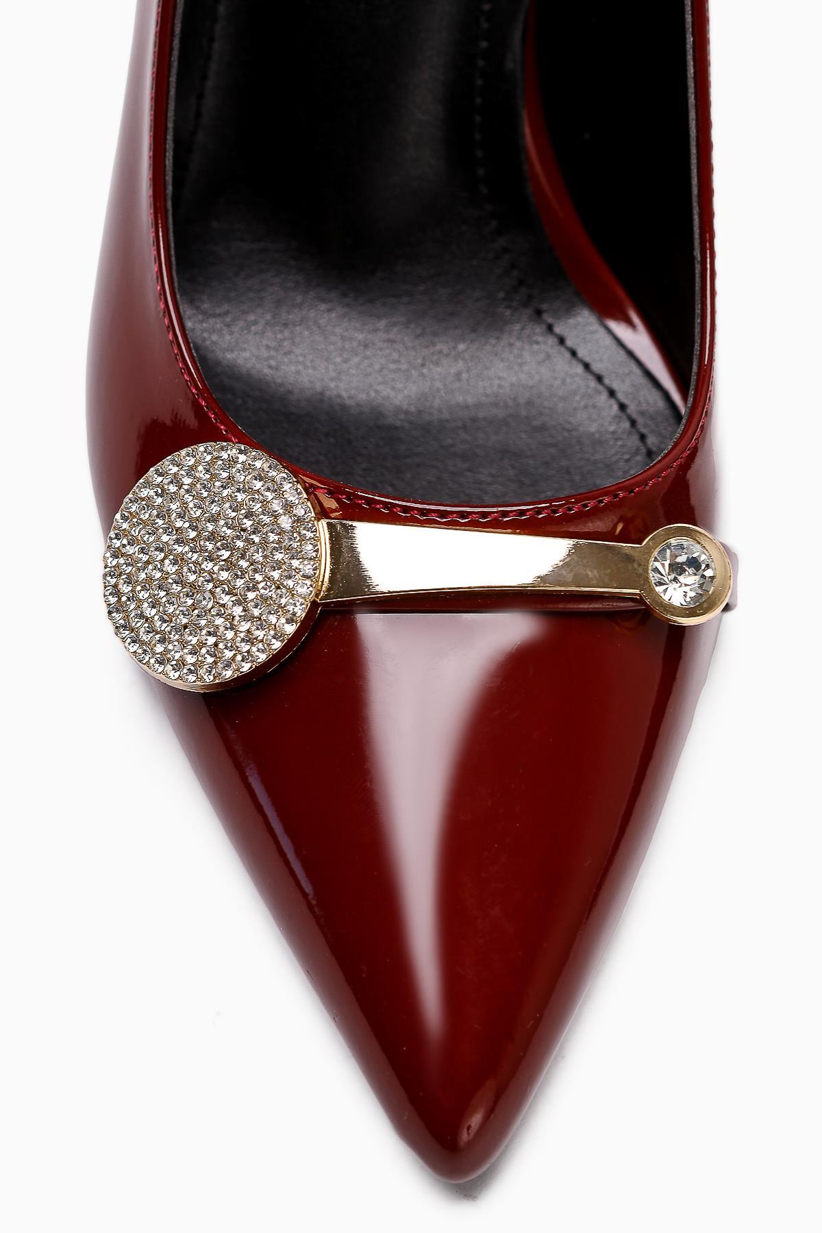 Rafah – Burgundy Patent Stone-Embellished Champagne Heel Shoe (Women)