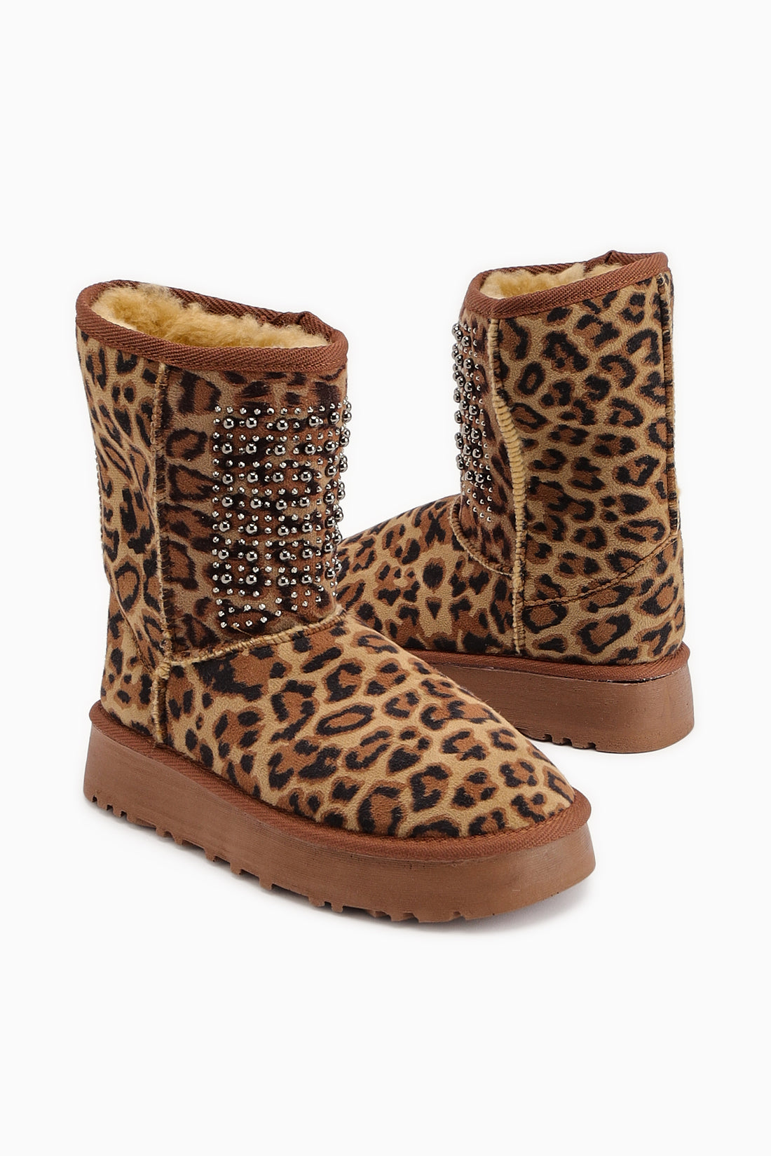 Anna-Li Leopard Print Suede Fur Lined Beaded Detail Women’s Boots