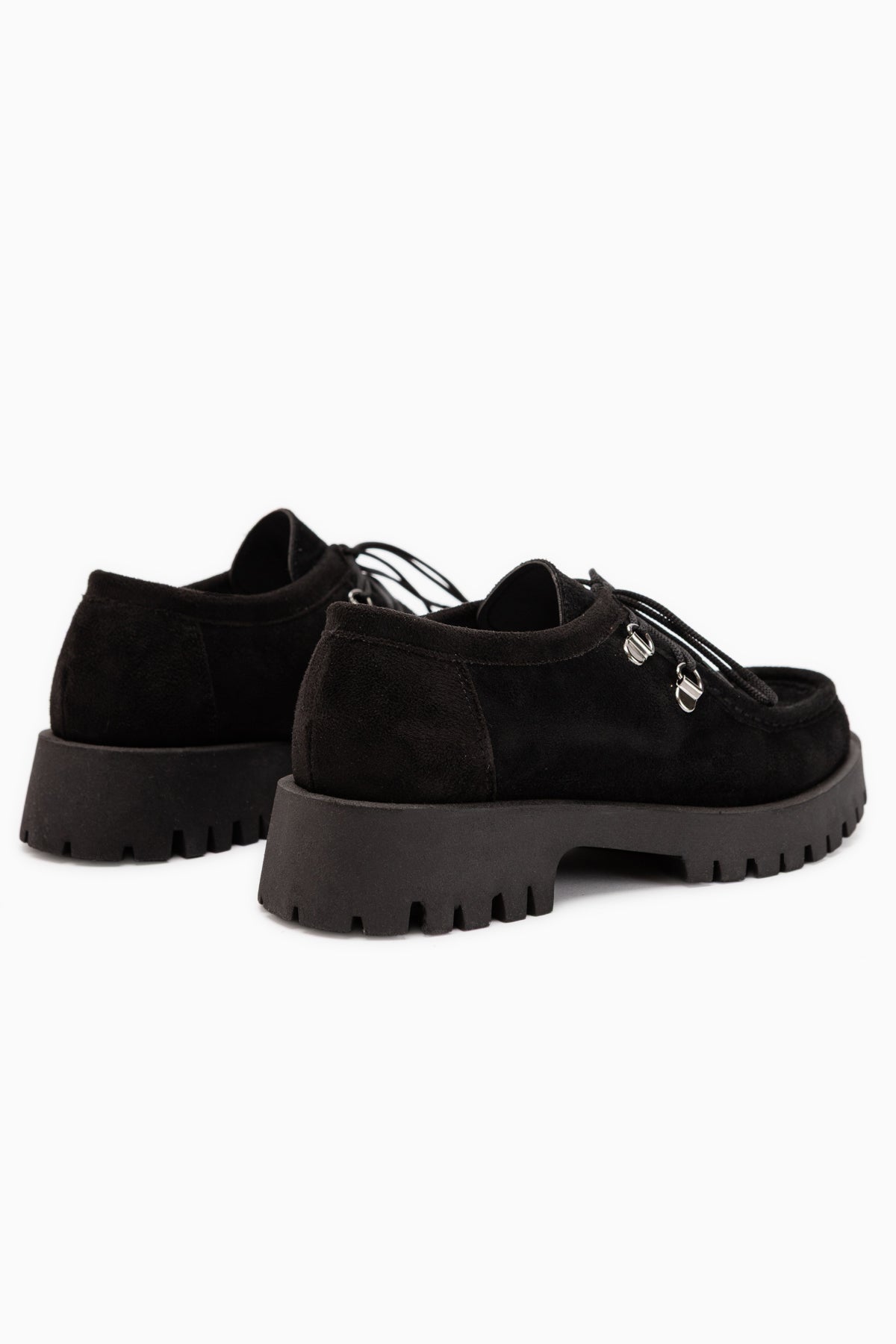 Trudy Black Suede Lace-Up Thick Sole Women’s Loafer