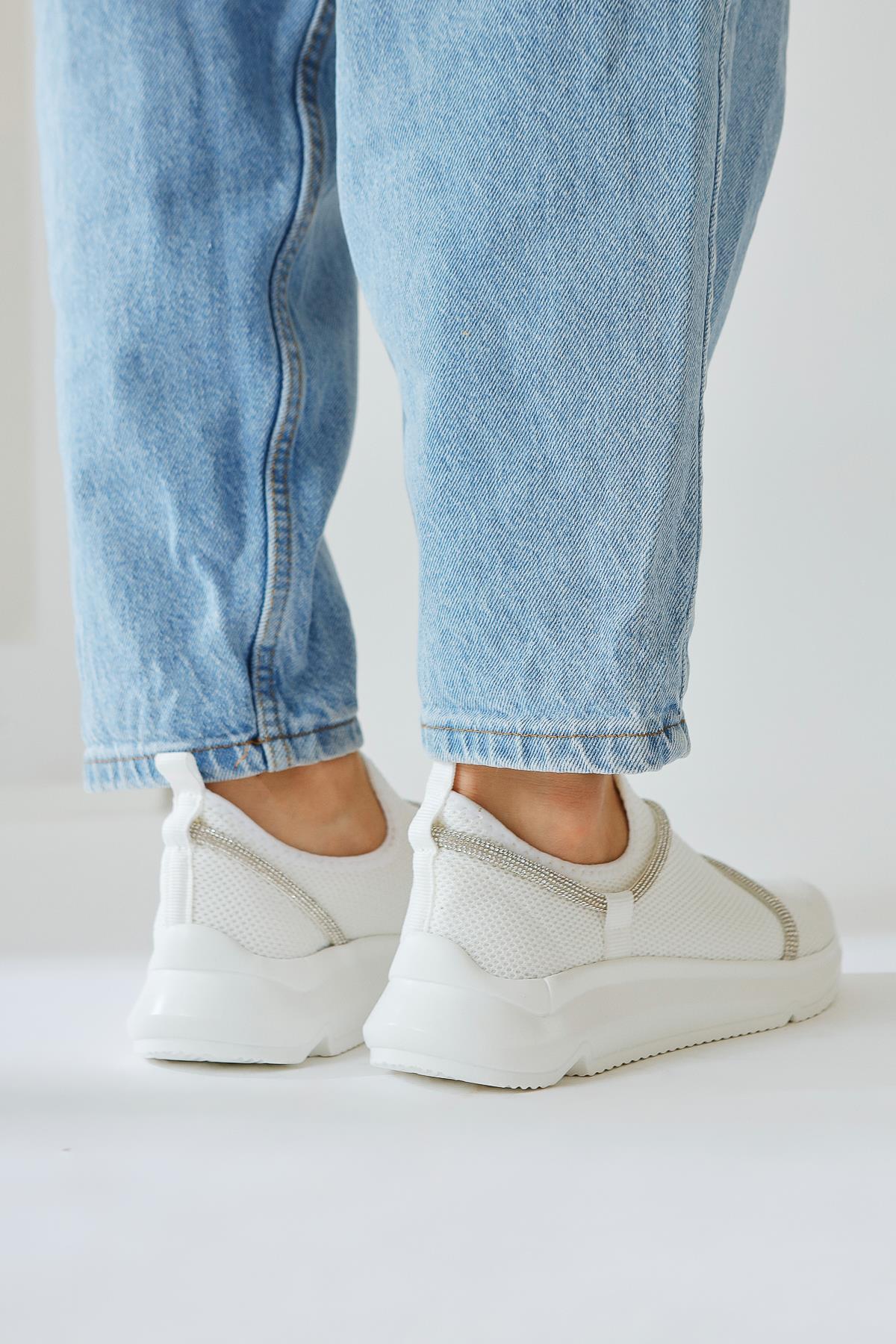 Lorrie White Stone Detailed Sport Shoes