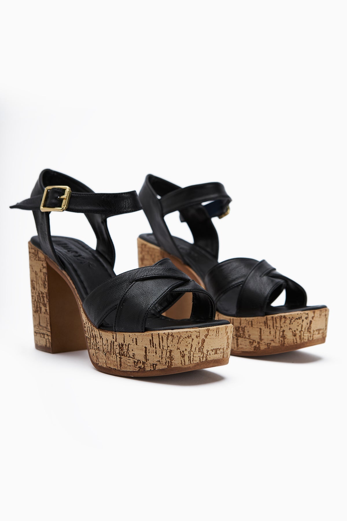 Hera Black Cross-Strap Platform Heeled Sandals for Women