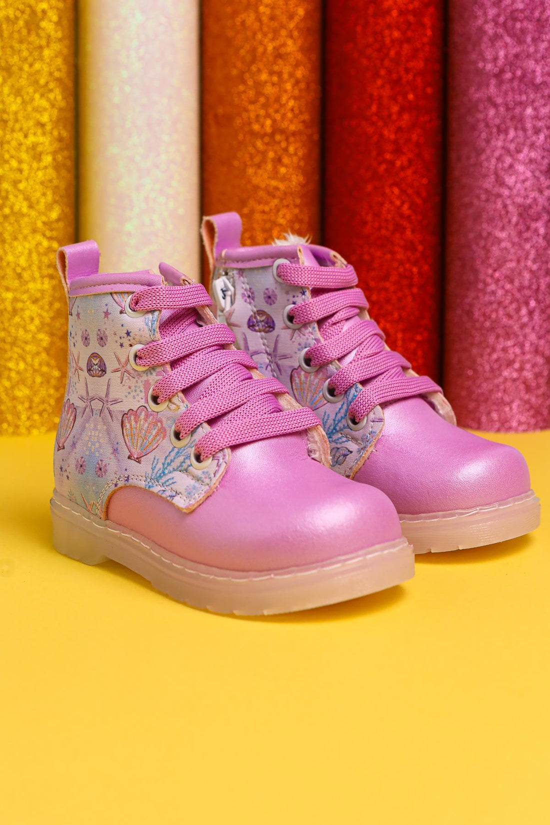 Gifty Purple Sea Life Print Light-Up Lace-Up Baby Boots