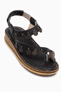 Genuine Leather Lilah Black Antique Detailed Women’s Sandal