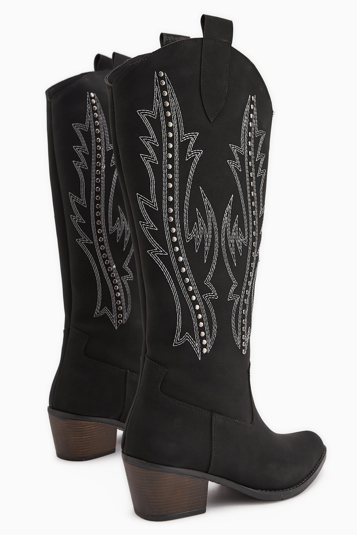 Fizaro Black Pointed Toe Embroidered Studded Western Boots