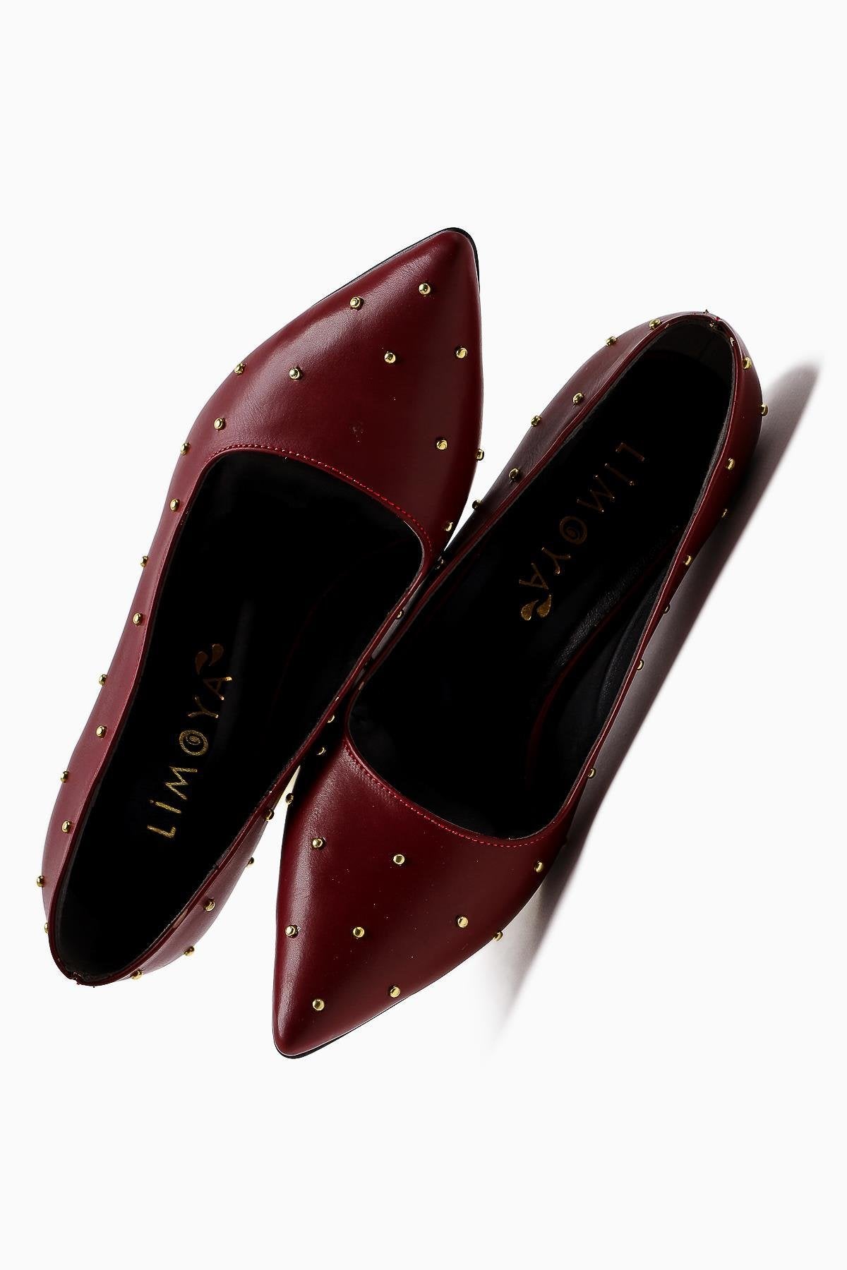 Audrey Burgundy Pointed Toe High Heel Shoes with Stud Detail
