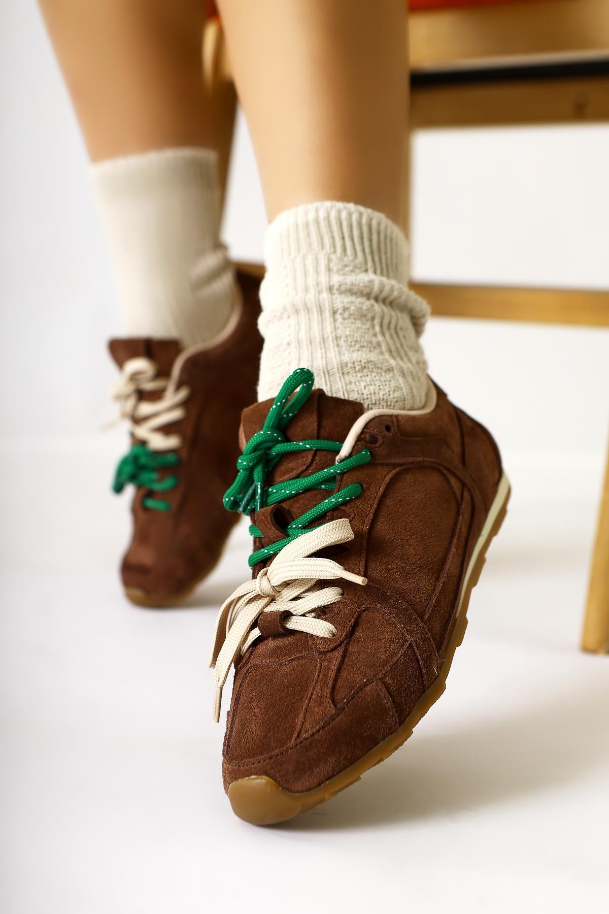 Sue – Genuine Leather Taupe Suede Double Lace-Up Sneaker (Women)