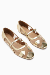 Diora Gold Tulle Detail Buckled Women's Ballet Flat