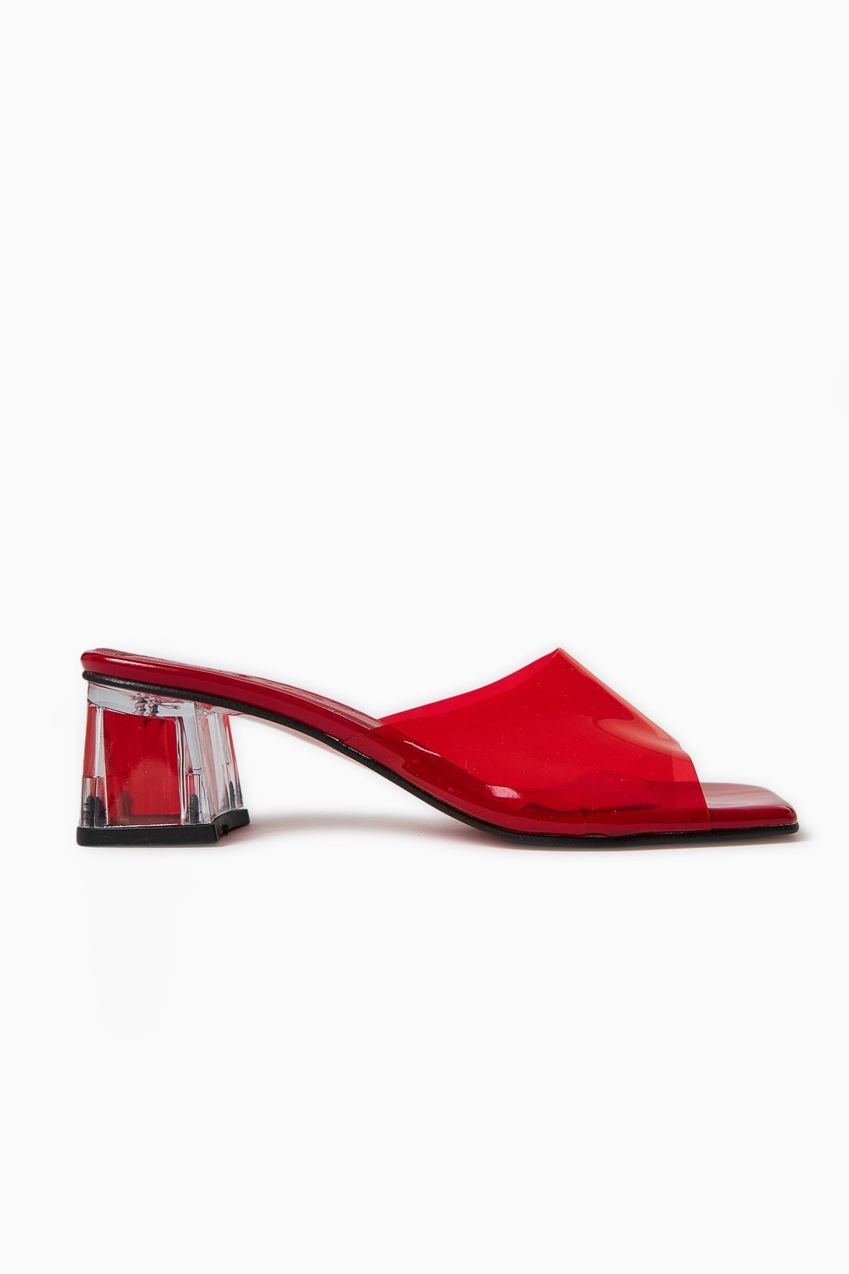 Persa - Red Transparent-Strap Transparent-Heeled Slide (Women)