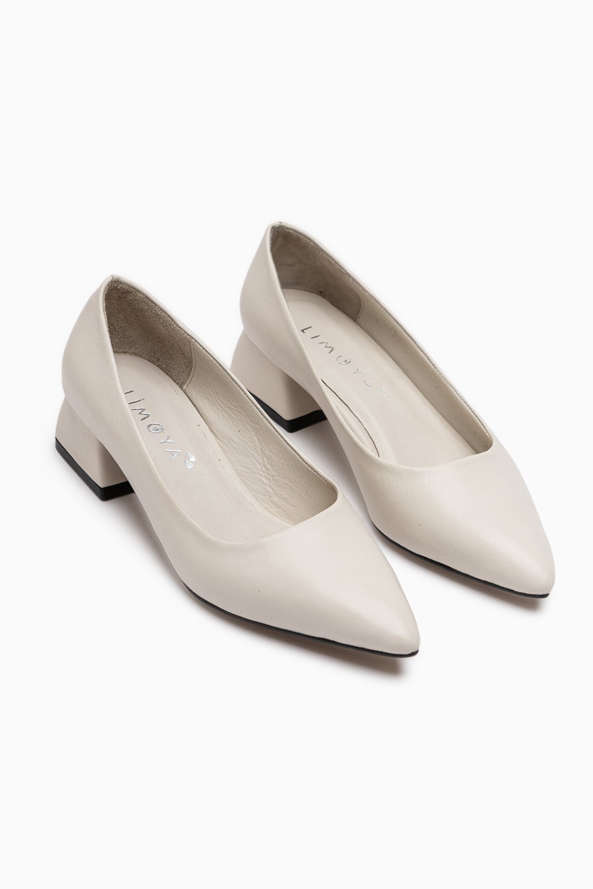 Genuine Leather Berta Beige Pointed Toe Short Heeled Shoes
