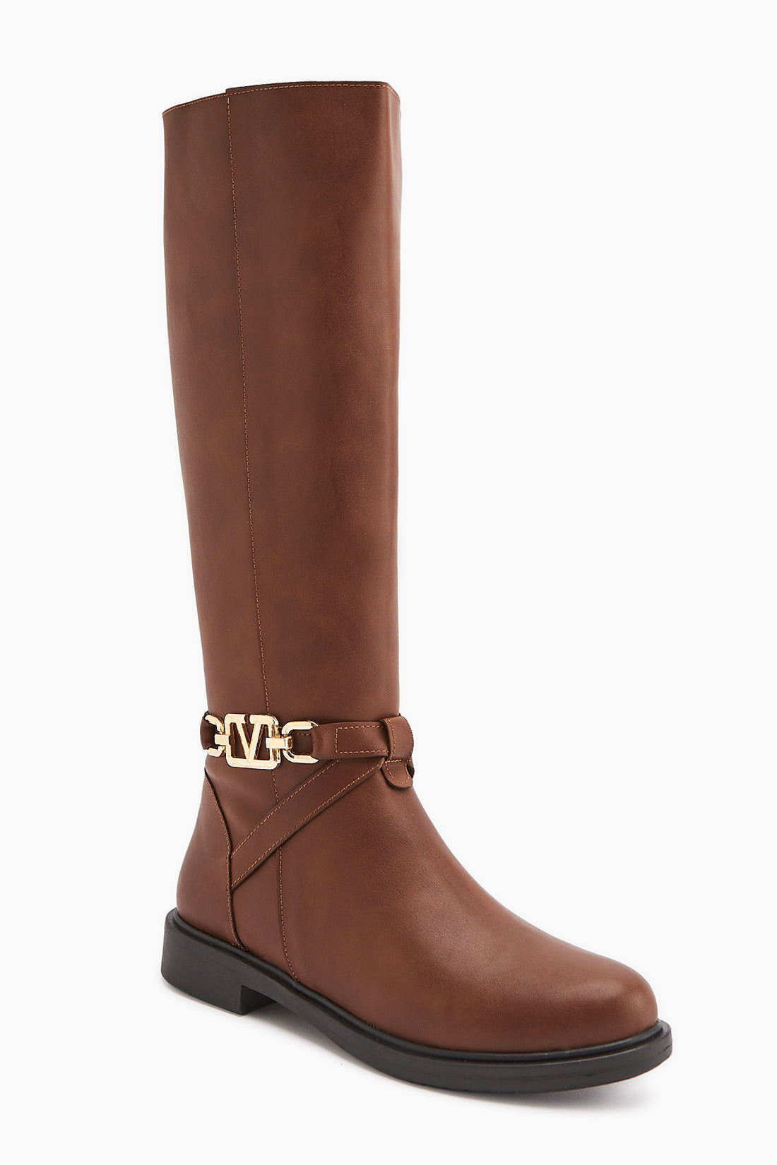 Momena Tan Buckle Detailed Zippered Short Heeled Boots
