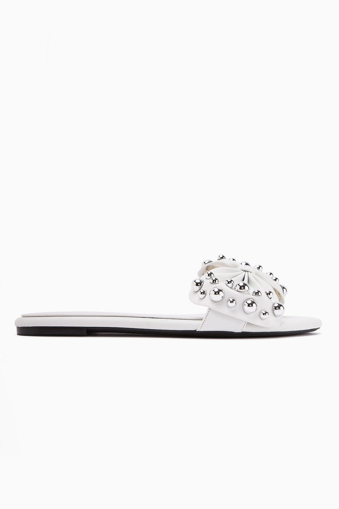 Dotty White Studded Bow Women's Slippers