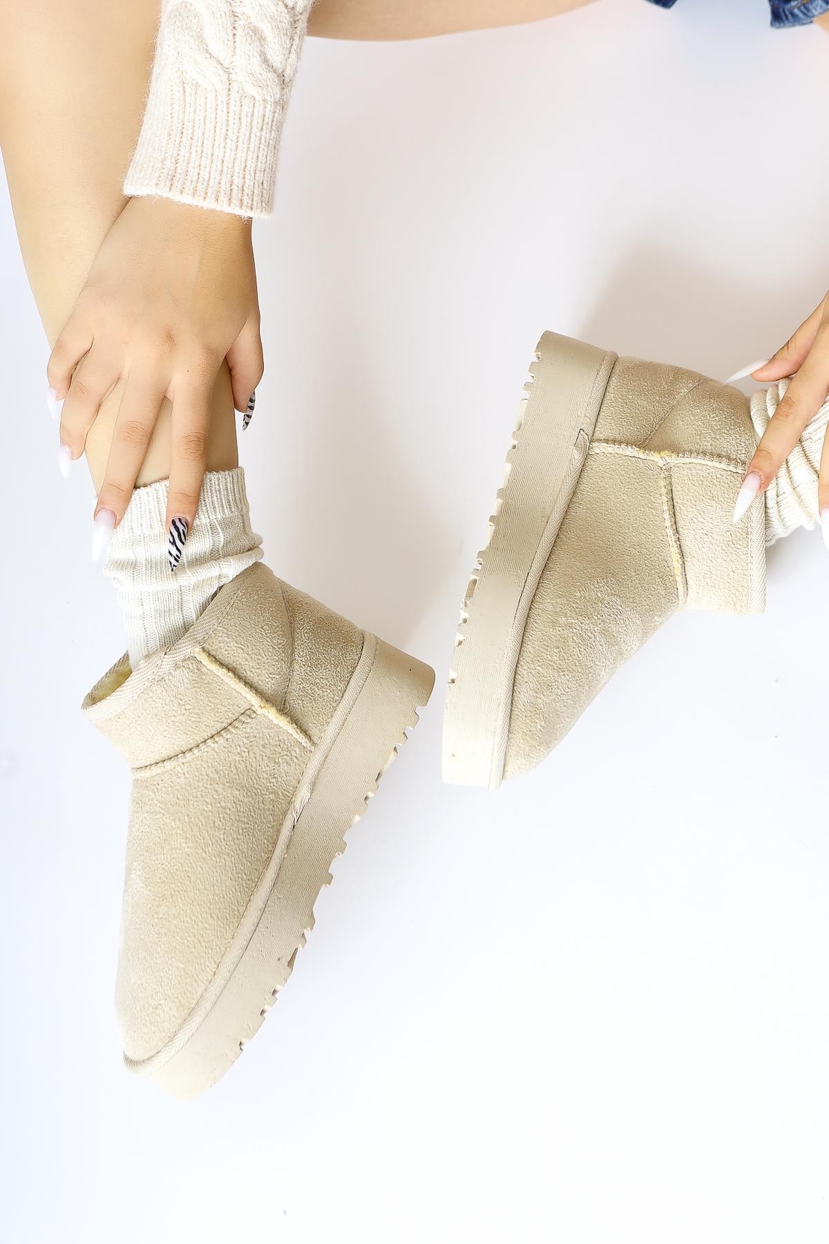 Lilly-Anne – Beige Suede Fur-Lined Short Boot (Women)