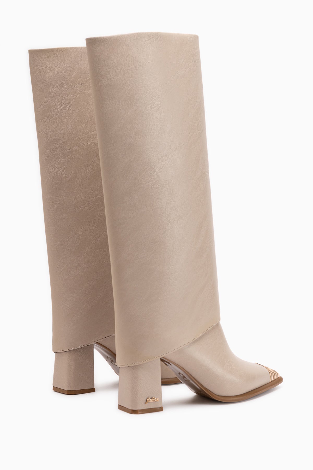 Lacy Beige Removable Cuff 2-in-1 Heeled Women’s Boots & Knee-Highs