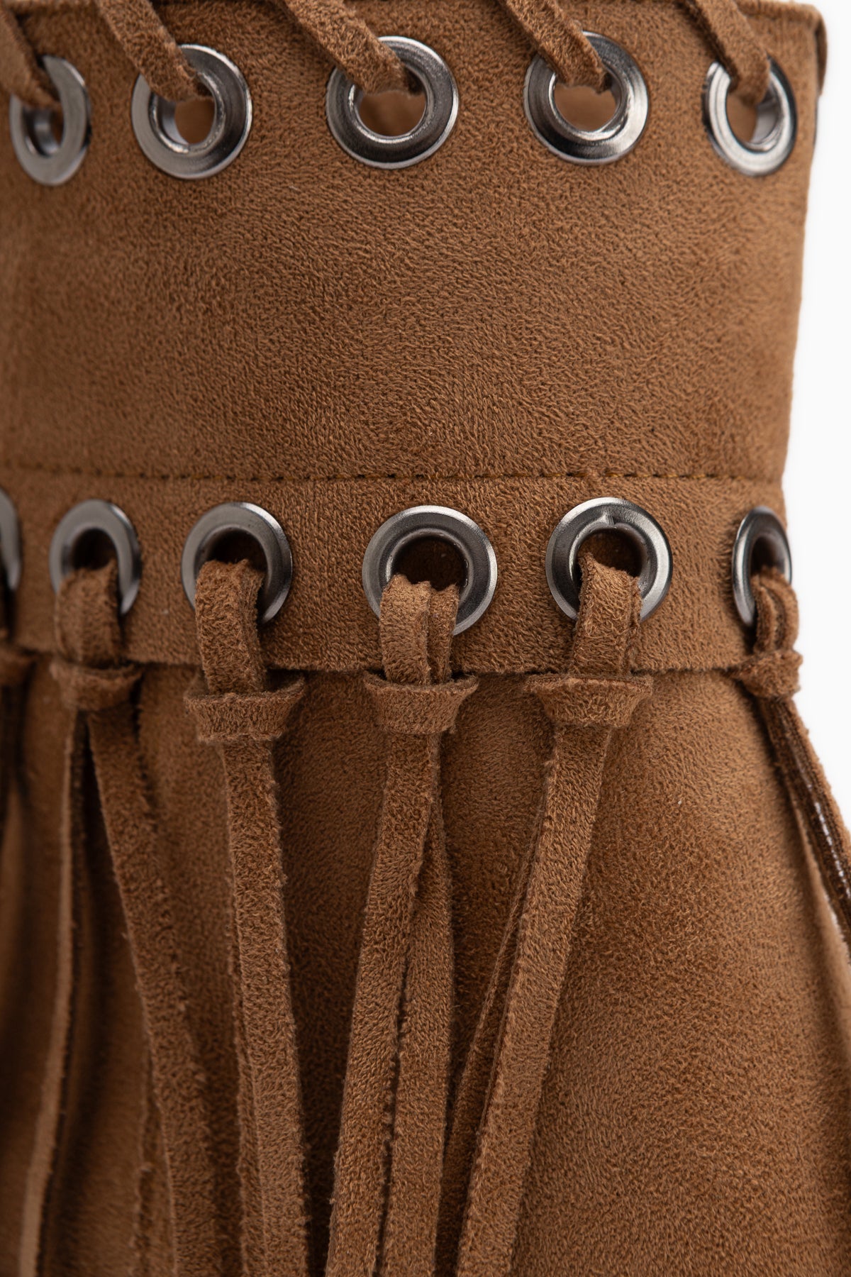 Nessa Tan Suede Fringed Chunky Heeled Women’s Cowboy Boots