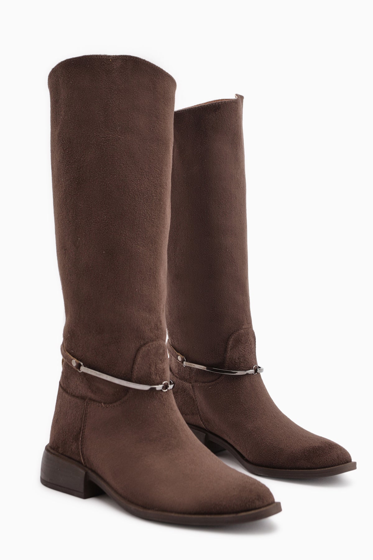 Zeina Coffee Suede Buckled Women's Boots