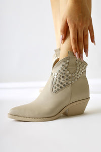 Tency – Beige Stud-Detail Pointed-Toe Western Boot (Women)