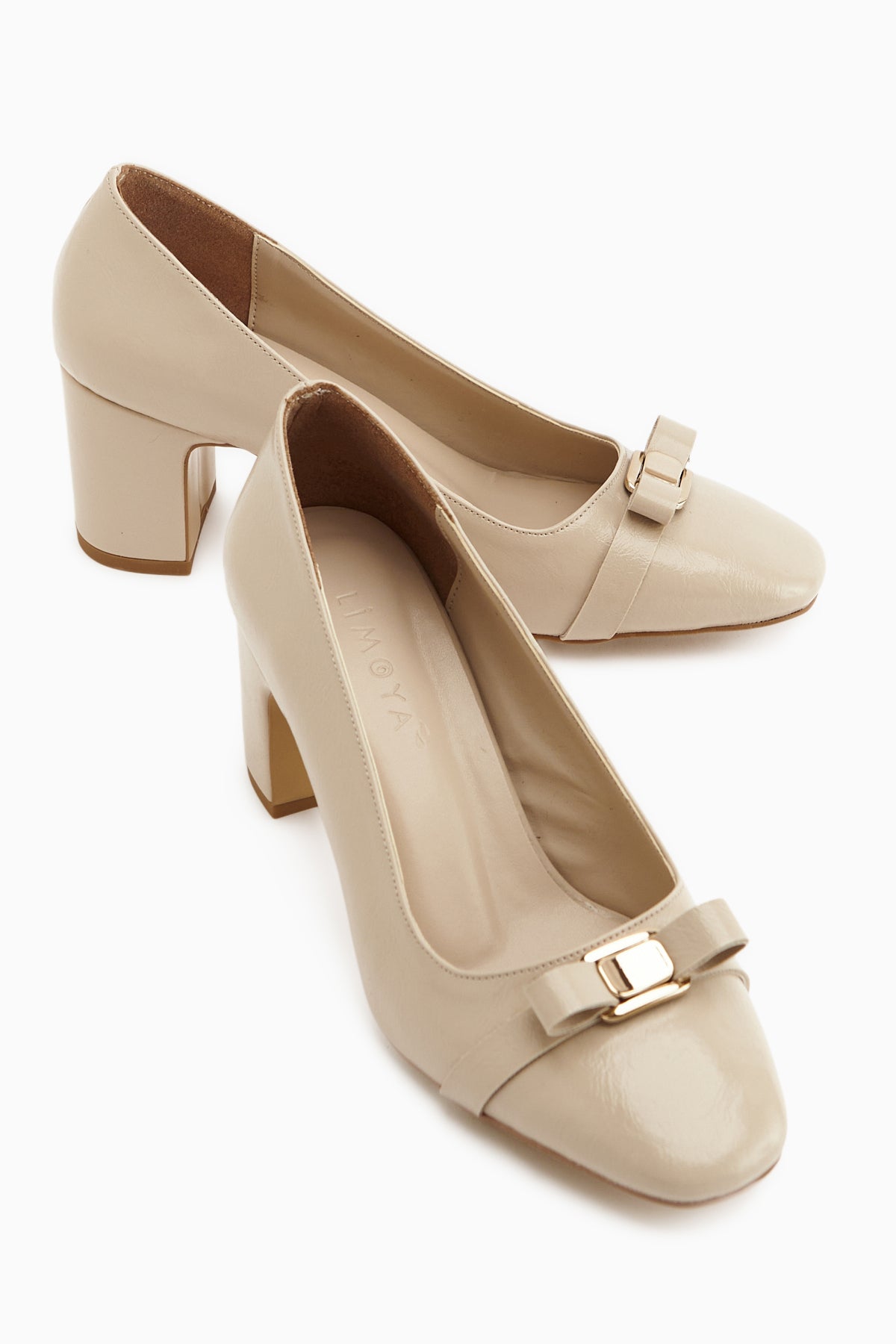 Lois Beige Buckled Square-Toed Women’s Heeled Shoes
