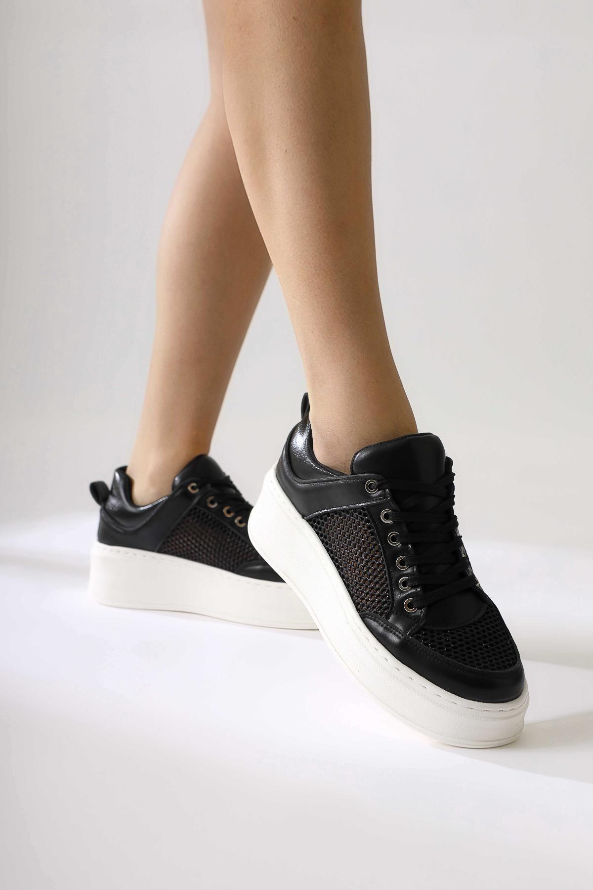 Emilina Black Mesh Lace-Up Sneakers