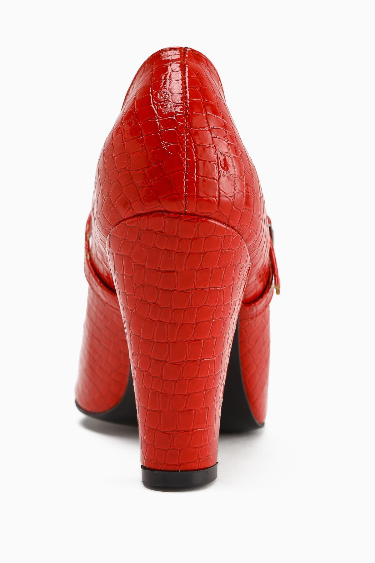 Beate Red Crocodile Leather Print Pointed Toe Women’s Heeled Shoes