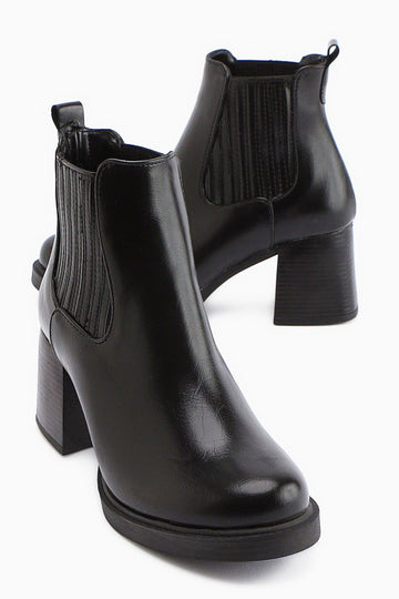 Marya Black Elasticated Women's Heeled Boot